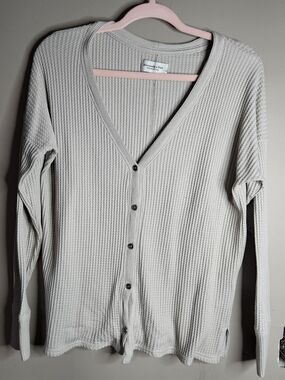 Abercrombie & Fitch Light Gray Waffle-Knit Cardigan